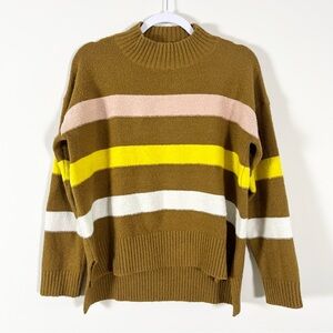 Hummingbird Striped Brown Sweater Yellow Pink Accents Size M/L